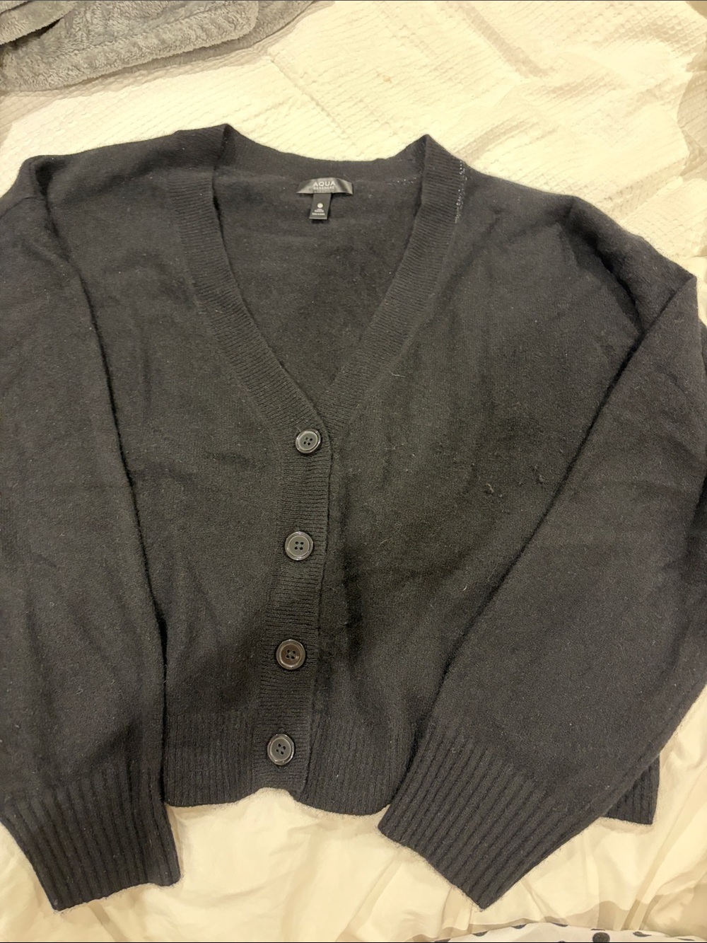 Aqua Black V-Neck Button-Down cashmere Cardigan